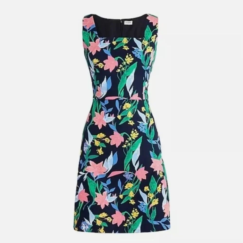 J. Crew Basket Weave Square-Neck Floral Dress size 0 Wedding Guest